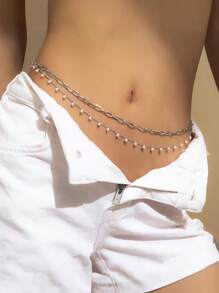 1 Stück elegante Taillenkette mit Kunstperlen, vintage mehrschichtige geometrische Körperkette mit Quaste, europäischer und amerikanischer Schmuck für Frauen
