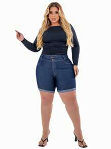 Kit 2 Bermudas Feminina Plus Size Denim Com Lycla (Elastano) Modelo Meia Coxa Festa junina