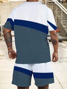 男士独特几何条纹“冲刺豹纹”图案运动服套装 - 涤纶针织面料，圆领设计，带抽绳短裤，口袋细节，常规版型，适合加大码 - 彩色 - 查看 2