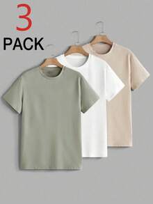 3件/包男童印花休闲圆领短袖T恤，幼儿夏季学生服装 - 多种颜色可选。舒适时尚的儿童T恤，带你探索世界！