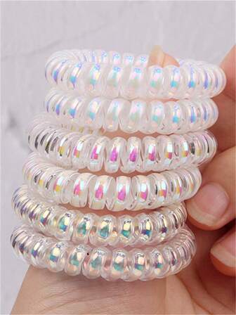 6個入りマーメイド風 繊細な電話線風 シュシュ、女性用ヘアゴム ポニーテールホルダー、ゴムバンド、ヘアアクセサリー、ヘアロープヘアバンド