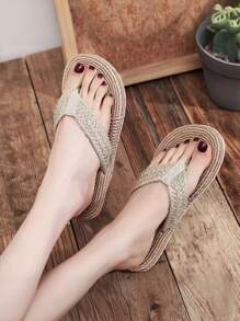 Sandalias de punto plano para mujer, verano 2025, calzado casual de tiras versátil para uso en exteriores y playa