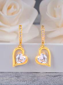 Boucles d'oreilles en argent pur hypoallergéniques en forme de cœur avec zircone cubique et diamant, à la mode et délicates, idéales comme cadeau d'anniversaire