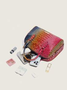 Luxusmarken Tasche 2025 Neue Damenhandtasche mit großer Kapazität, zweifarbiger Krokodil Textur Schultertasche, Nischen Design Reisekissen Umhängetasche, Stil und Muttertasche