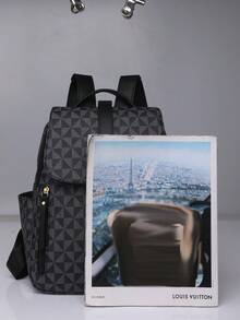 Anti-Theft Geometric Print PU Leather Backpack, Women's Wallet, Multi-Function Fashion Daily Bag, Multi-Pocket Lightweight Travel Bag, Large Capacity Minimalist Backpack, Convenient Backpack, Suitable For Students, Nurses, Teachers, Business People, Travel, Business, Commuting, Shopping, Office, Dating, Hiking, Training, Work, Birthday Gift, Holiday Gift, Backpack , Back To School