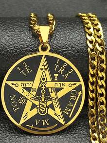 Kalung Liontin Bintang Lima Berujung Emas Berlapis Baja Tahan Karat Unisex dengan Tetragrammaton Solomon - kalung - View 2