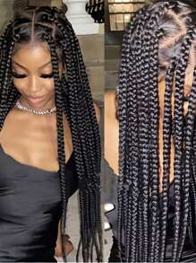 Elegant And High-Quality 36 Inch/90cm All Lace Braided Wig | Women's Synthetic Crochet Box Shaped Wig, Knotless Box Shaped Braid - All Lace Wig