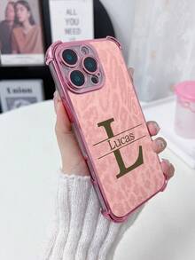 1pc Personalized Minimalist Text Custom Clear UV Printed Design/Rose Gold Electroplated Shockproof Lens Protection Phone Case, Meets Customers' Personalization Needs! Suitable Compatible With Apple 11/12/13/14/15/16/PROMAX, A13/A14/A15/A53/A55/A54/A55, S23/S23Ultra/S24Ultra/S24/Galaxy, Can Be Used As Gifts And Daily Use - Pink - View 5