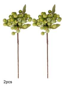 2/4pcs Artificial Berry Stem Fruit Pseudoplastic Berry Plant Holly Fruit Artificial Berry Stem Flower Spray Berry, Lifelike Green Berry With Stem Valentine's Day Simulation Flower, Used For Holly Christmas Holiday And Home Decoration DIY Berry Tree Trunk Home Kitchen Party Centerpiece Decoration Garland Decoration, Artificial Flower Plastic Back To School Room Decor School Supplies