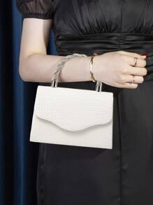1pc Woven Pattern PU Material Clutch Bag, Embellished With Delicate Rhinestones, Suitable For Carrying By Hand/Wrist, Cross-Body, Applicable For Wedding, Party, Prom, Evening Events