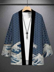 Clouds Ocean Waves Print Shirt Clothing Traditional Haori Cosplay Kimono Men Japanese Asian Streetwear Cardigan Yukata