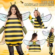 4/5 Stücke Bienen Kostüm für Erwachsene Frauen, gelbe Bienen Kopfbänder mit Antennen, transparente Flügel, gelber Tüllrock, gestreifte Stulpen Socken und Handschuhe für Karneval, Ostern Tier Cosplay Party Kostüme