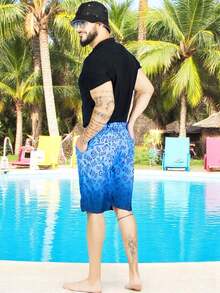 Short Playa y Alberca Hombre Estampado Traje Baño con Forro - Neblina azul - Ver 3