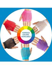 一双露指霓虹渔网手套，适合女性和女孩 - 是主题派对、锐舞派对和音乐节的理想之选 - 亮眼的霓虹腕口，夏季必备 - 玫紅色 - 查看 7