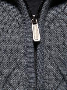 Men's Autumn/Winter New Half-Zip Casual Everyday Knit Pullover Sweater, Diamond Line Pattern