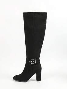 Knee High Boots Women Chunky Heel Round Toe Tall Boot For Women High Heel Side Zipper Long Boots - màu đen - Xem 8