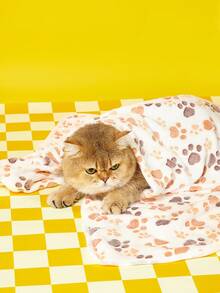 PETSIN 1 件超柔软毛绒猫/狗毯，带有可爱的爪印图案，可机洗法兰绒宠物垫，多种颜色和尺寸，适合小型/中型宠物 - 白色 - 查看 3
