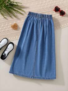 Tween Girls 4-Button Slit Hem Denim Mini Skirt, All Season