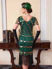Vestido de fiesta con flecos y lentejuelas de estilo vintage de los años 20 - Verde - Ver 12