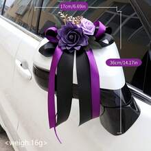 2pcs Wedding Celebration Flower Car Rearview Mirror Decor, Handle Bow Decor, Retro Luxury Wedding Chair Back Flower Arrangement, Vehicle Decor