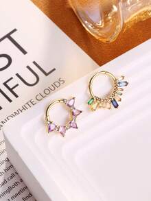 Leocuci Cubic Zirconia Septum Rings Nose Rings Hoops For Women Helix Cartilage Hoop Earring 10 Mm - Gold - View 5