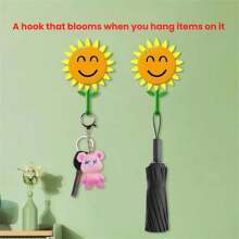 1/2PCS Sunflower Wall Hooks - Stretchable Self-Adhesive No Drill Hooks For Kitchen,Office,Door (ABS Material) Cute Flower Hooks For Keys,Towels,Home Decor