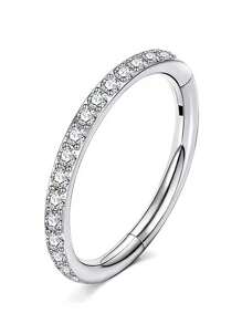 1 pieza Aro de nariz/oreja de acero inoxidable de primera calidad con piedra de circonia, bisel angular sin costura, adecuado para uso diario de hombres y mujeres