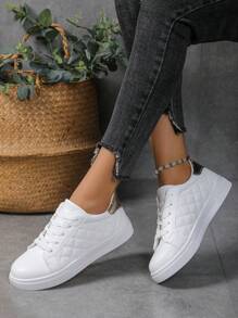 Women's Minimalist Front Tie Outdoor Sports Sneakers, Students Casual White Sports Shoes