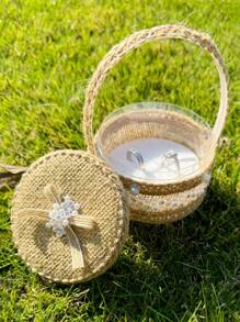 1pc Wedding Flower Girl Ring Box, Creative Woven Rope Ring Basket, Bridal Shower Gift, Wedding Decor, Fashionable Gift Box