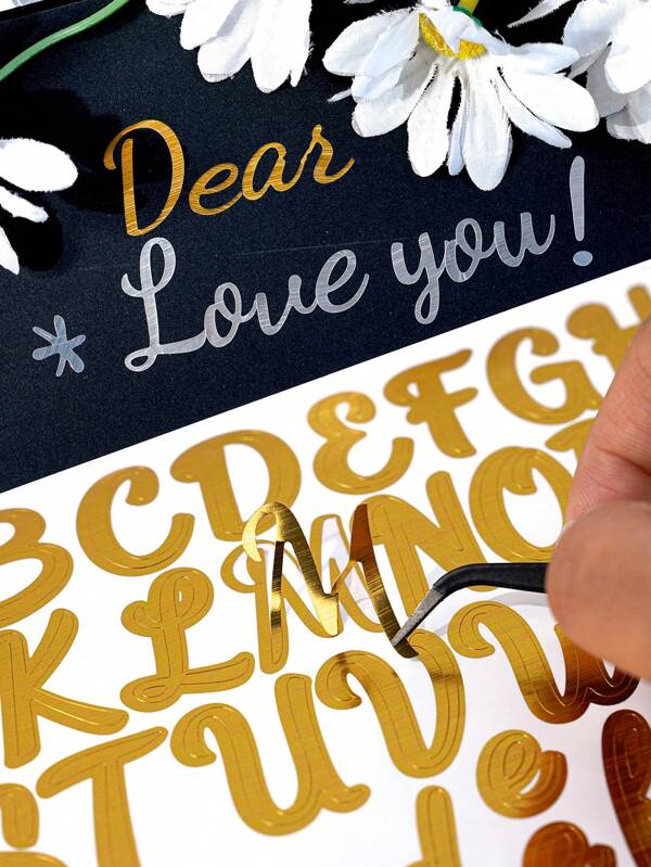 Set de 3 pegatinas metálicas de oro y plata con letras de 1 pulgada escritas a mano, pegatinas DIY brillantes creativaspara regalos, sobres, fiestas, tarjetas de boda, decoración de álbumes de fotos, adecuadas para superficies lisas, útiles escolares, de vuelta al colegio