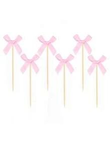 20pcs Bowknot Cake Toppers Picks Baking Cake Decorations For Party Dessert Fruit