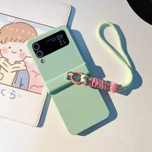 可爱清新薄荷绿硬壳手机壳，带腕带，兼容三星 Galaxy Z Flip 5/6/Z Flip6/ZFlip 5/Zflip6/Zflip5/Flip4/Flip3，防震后盖 - 薄荷綠 - 查看 6