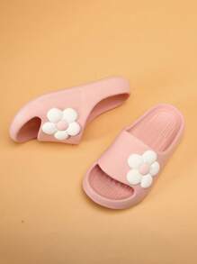 Papuci de casă pentru copii, spumă, talpă moale, antiderapantă, casual, cu vârf deschis, cu decor floral, ușoare, pentru interior, mărimi pentru fete