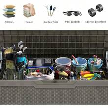 YITAHOME 200 Gallon Large Deck Box, Double-Wall Resin Outdoor Storage Box With Flexible Divider Patio Cushions Pool Supplies Garden Tools, 990 Lbs Load Capacity, Lockable (White) - Nâu xám - Xem 10