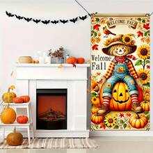 35.4"X70.9" Polyester Scarecrow & Pumpkin Thanksgiving Decor Door Curtain, Suitable For Indoor & Outdoor Thanksgiving Decor, Party Banners, Porch And Room Backdrop - 1PCS - View 4