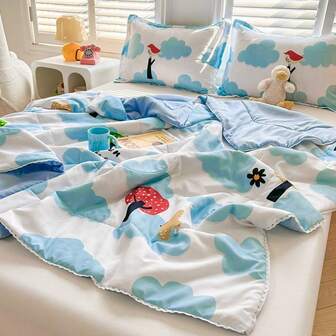 1pc Floral Cooling Air Conditioner Quilt, Lightweight Breathable Skin-Friendly For Home Bedroom Living Room Bedroom Car Outdoor, Summer