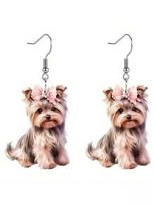 1pair 2D Flat Acrylic Charming Plush Puppy Dangle Earrings Women's Fashion Jewelry For Friends On Valentine's Day Or New Year,Mom,Mother,Mother's Day,Gift