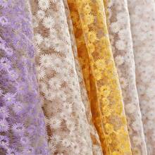 1pc Sunflower Embroidered Mesh Fabric, Multi-Color Embroidered Fabric, Daisy Embroidery, Handmade DIY Sewing Fabric, Indoor Decorative Textile