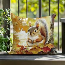 1pc Autumn Maple Forest Animal Cute Bear Fox Squirrel Deer Printed Throw Pillow Case [No Pillow Insert], 17.7*17.7in(45*45cm), [Single Sided Printed], For Sofa, Bed, Living Room, Bedroom, Car, Office, Hotel Decoration, All Season, Perfect Gift For Family And Friends