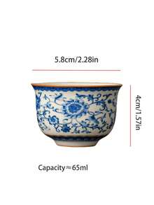 6 件/4 件/2 件/1 件陶瓷茶杯，复古缠绕枝青花瓷浓缩咖啡杯，60 毫升小容量家用茶杯，适合聚会、聊天、接待，复古功夫茶杯，品茶杯，陶瓷茶杯礼物返校 - 彩色 - 查看 3