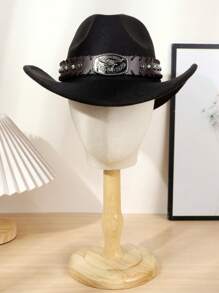 1 Stück Unisex PU Leder Dekor Western Cowboyhut, Polyester Vintage Stil Cowboyhut, geeignet für Lässig Tragen, Western Cowboy Party, Bar Cowboy und täglichen Gebrauch