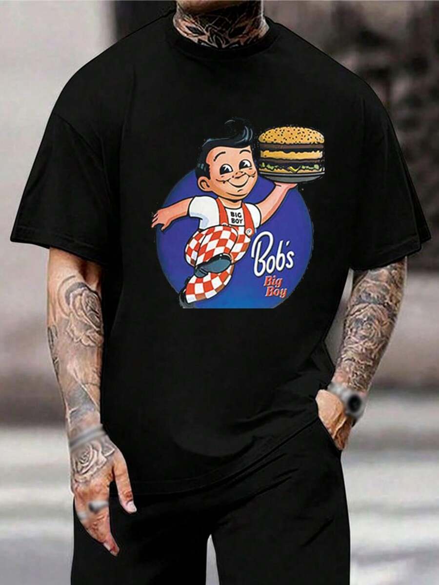 Camiseta gráfica retro de Bob's Big Boy para hombre - Camiseta vintage de comida rápida - Estilo casual de verano - Ropa genial para amantes de las hamburguesas - Mezcla de algodón cómoda - Regalo para papá