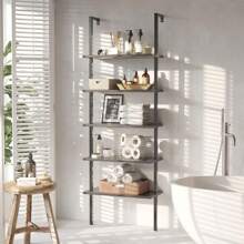 5-Tier Bookshelf, Wall Mount Ladder Shelf With Wood Board And Industrial Metal Frame, For Home Office, Living Room, Bedroom, Entryway And Hallway