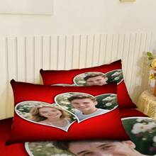 3pcs Couple Photo Print Bedspread Sheet Set, Mattress Protector (1 Bedspread + 2 Pillowcases, Pillowcases Not Included), Can Be Customized With Your Photo, Soft And Comfortable Bedding Set, Suitable For Family Bedrooms, Guest Rooms, Suitable For All Seasons, Personalized Home Decoration