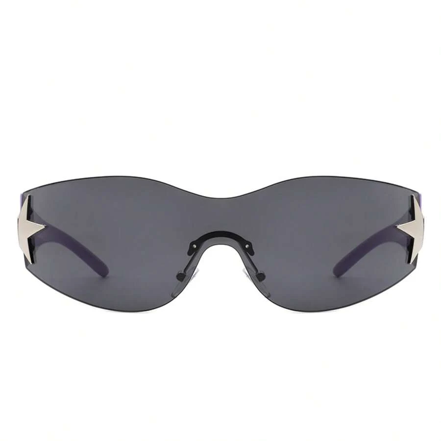 1pc Frameless Sleek Retro Y2K Style Fashion Sunglasses, Wrap-Around Sporty Rimless Women Shades, Glasses For Festival, Outdoor, Travel, Summer, Beach Accessories - 紫色/黑色 - 查看 1