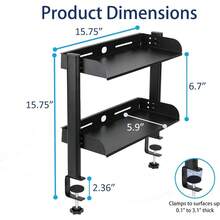 Organizador de escritorio con abrazadera, Estantería de extensión de escritorio de 17,32", Unidad de estantería de 2 niveles con bandeja de almacenamiento metálica ajustable, Extensión de escritorio, Mesa lateral, Para accesorios de escritorio, Dispositivos de juego - 1 - Ver 3
