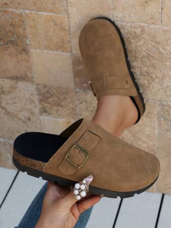 Women's Non-Slip Casual Slippers For Indoor & Outdoor Wear, Soft Cork Thick Sole Slip-On Mules, Spring/Summer