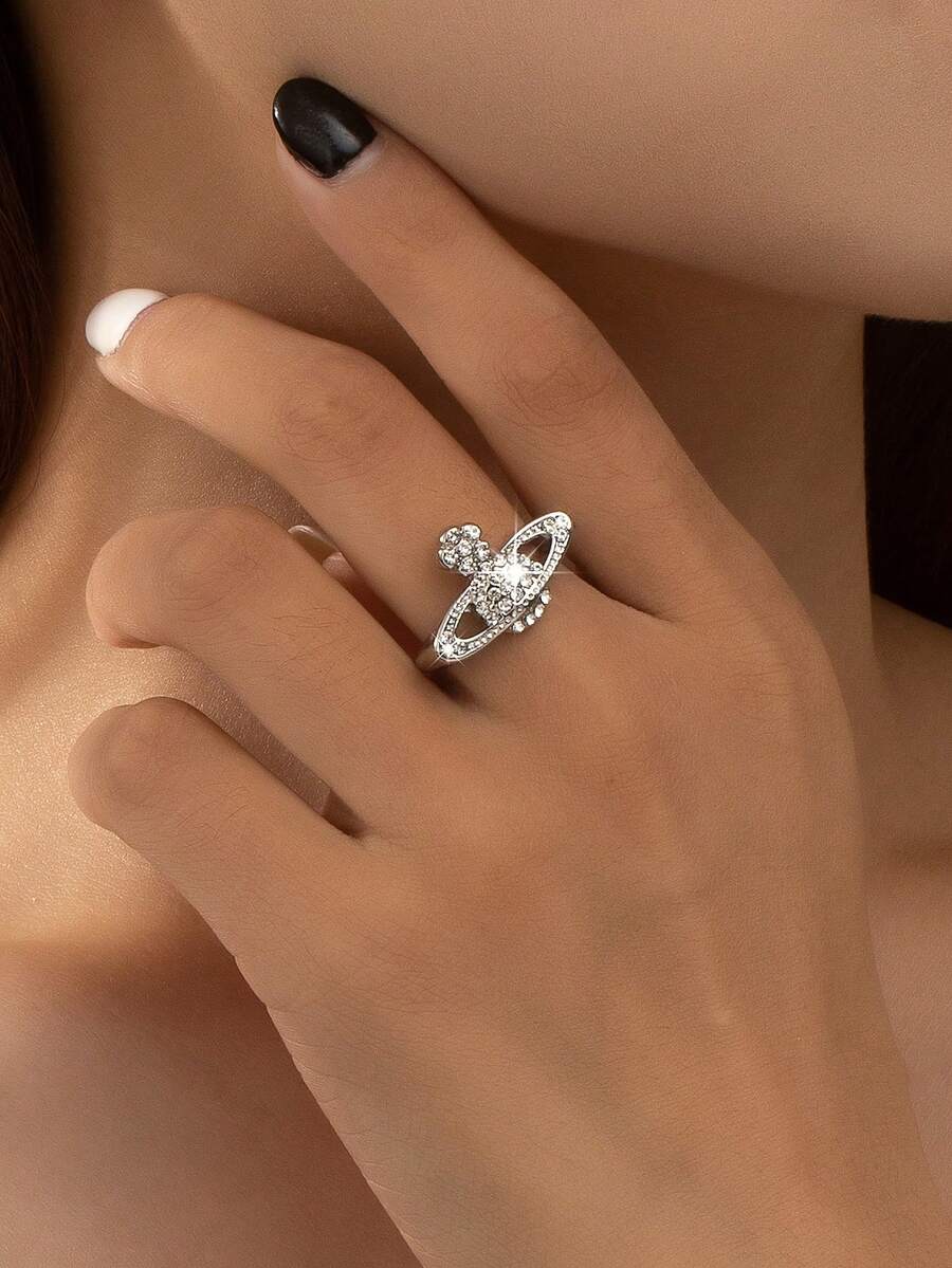 1 Pc Women Elegant Star Hollow Design Ring, Versatile Jewelry Gift For Holidays And Daily Wear - Silver - View 1