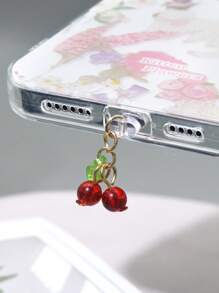 1 pezzo Tappo antipolvere in silicone a forma di pendente di ciliegie rosse per porta di ricarica del telefono, compatibile con prese di ricarica Lightning e Type-C, decorazione