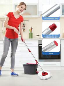 4 Pack Mop Compatible With O-Cedar EasyWring 1 System, Spin Mop Replace With 30-58 Handle And Base ,Refills Washable(White,1) - 4 個替換裝 + 1 個底座 + 1 個手柄(1 個煙桿) - 查看 5